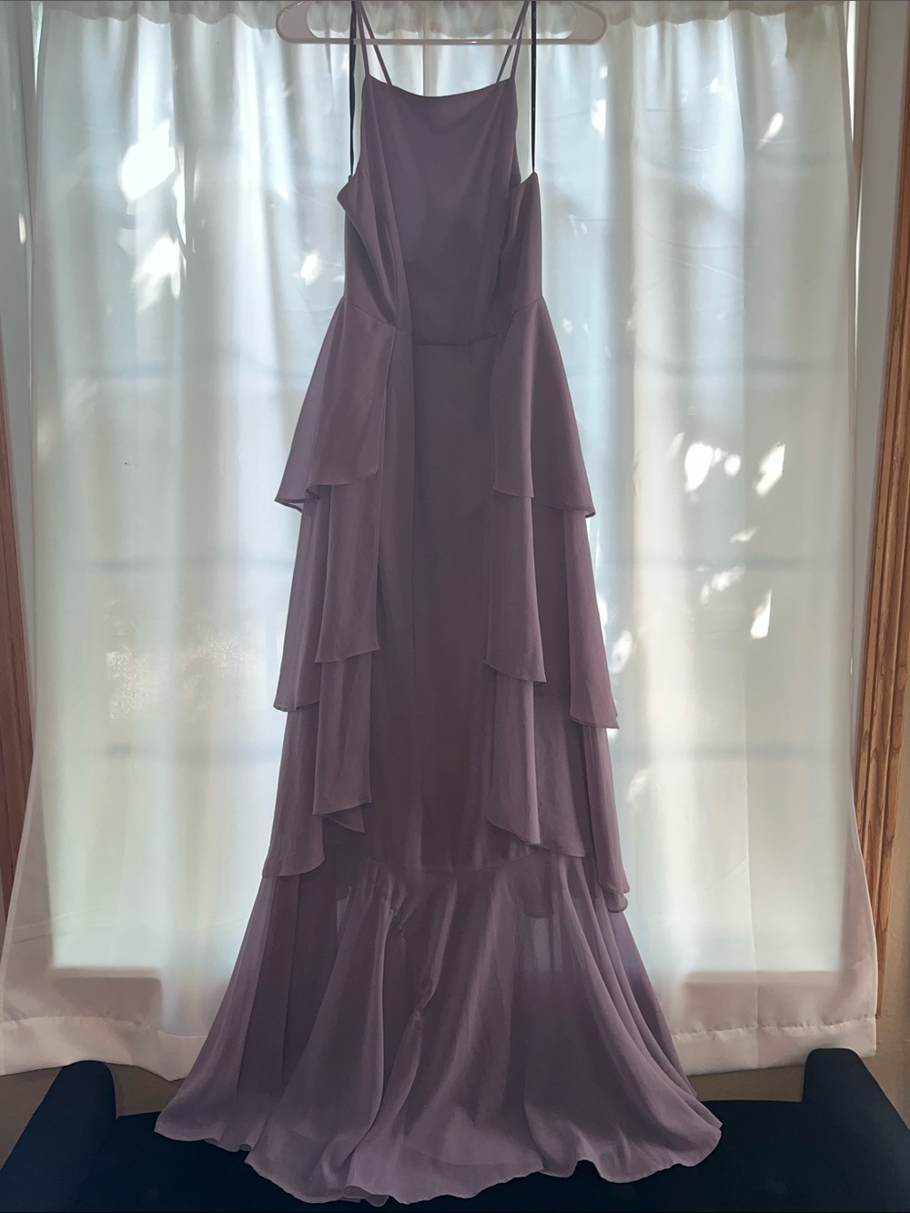 Lulu's Lavender Tiered Chiffon Spaghetti-Strap Evening Dress